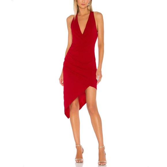 BCBGeneration Shirred Asymmetric Matte Jersey Cocktail Dress in jester red - Picture 1 of 8
